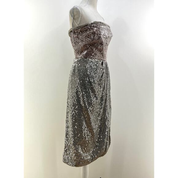 Vintage 80/90s Miss Bergdorf Sequins Mini Dress Set Silver - Picture 9 of 10